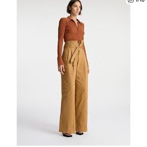 ALC  Emily Cotton Twill Wide Leg Belted High-Waisted Tan Wide-Leg Pants